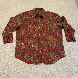 Lauren Ralph Lauren Paisley Red & Yellow Vibrant Women’s Shirt Size XL